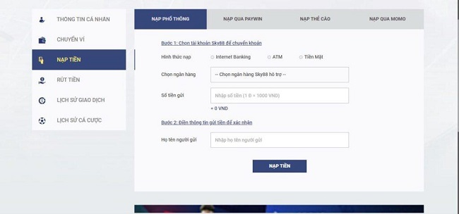 Hướng dẫn nạp rút tiền Sky88 mới nhất, an toàn, uy tín 9 Nạp-rút tiền Sky88